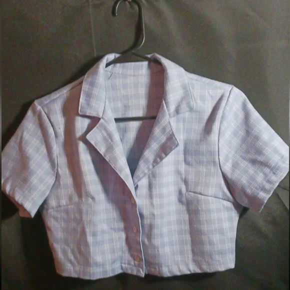 Light blue plaid cropped shirt - Picture 2 of 3